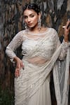 Lasha_Grey Tulle Net Hand Embroidered Sequin Pre-draped Saree With Blouse _Online_at_Aza_Fashions