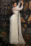 Buy_Lasha_Grey Tulle Net Hand Embroidered Sequin Pre-draped Saree With Blouse _Online_at_Aza_Fashions