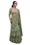 Buy_Lasha_Green Organza Hand Embroidered Layered Pre-draped Saree With Blouse _Online_at_Aza_Fashions