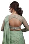Buy_Lasha_Green Organza Hand Embroidered Layered Pre-draped Saree With Blouse 