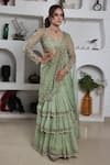 Buy_Lasha_Green Organza Hand Embroidered Layered Pre-draped Saree With Blouse _at_Aza_Fashions