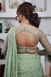 Shop_Lasha_Green Organza Hand Embroidered Layered Pre-draped Saree With Blouse _at_Aza_Fashions