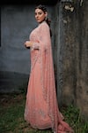 Buy_Lasha_Peach Georgette Hand Embroidered Cutdana Pre-draped Saree With Blouse _Online_at_Aza_Fashions