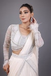 Buy_Lasha_Ivory Tulle Net Hand Embroidered Sequins Pleated Lehenga Saree With Blouse _Online_at_Aza_Fashions