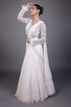 Shop_Lasha_Ivory Tulle Net Hand Embroidered Sequins Pleated Lehenga Saree With Blouse _Online_at_Aza_Fashions