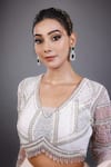 Lasha_Ivory Tulle Net Hand Embroidered Pleated Lehenga Saree With Blouse _Online