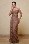 Shop_Lasha_Grey Chiffon Hand Embroidered Pre-draped Ruffle Saree With Blouse _at_Aza_Fashions