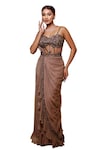 Lasha_Grey Chiffon Hand Embroidered Pre-draped Ruffle Saree With Blouse _Online_at_Aza_Fashions