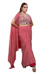 Buy_Lasha_Pink Satin Georgette Embroidered Bandhani Print Cape Draped Skirt Set 