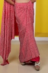 Shop_Lasha_Pink Satin Georgette Embroidered Bandhani Print Cape Draped Skirt Set 