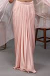 Lasha_Peach Italian Satin Embroidered Sequin Cape Draped Skirt Set _Online_at_Aza_Fashions