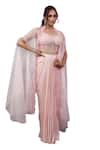 Shop_Lasha_Peach Italian Satin Embroidered Sequin Cape Draped Skirt Set _Online_at_Aza_Fashions