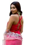Buy_Lasha_Pink Crepe Organza And Thread Tasseled Blouse Draped Skirt Set _Online_at_Aza_Fashions