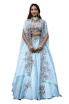 Lasha_Blue Satin Organza Embroidered Thread Zardosi Floral Lehenga Set _Online_at_Aza_Fashions