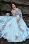 Buy_Lasha_Blue Satin Organza Embroidered Thread Zardosi Floral Lehenga Set _Online_at_Aza_Fashions