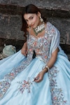 Shop_Lasha_Blue Satin Organza Embroidered Thread Zardosi Floral Lehenga Set _Online_at_Aza_Fashions