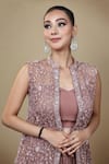 Shop_Lasha_Pink Crushed Silk Hand Embroidered Sequin Floral Jacket Lehenga Set _Online_at_Aza_Fashions