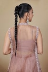 Shop_Lasha_Pink Crushed Silk Hand Embroidered Sequin Floral Jacket Lehenga Set _at_Aza_Fashions
