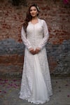 Buy_Lasha_Ivory Georgette Hand Embroidered Thread Floral With Anarkali Gown _at_Aza_Fashions