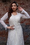 Shop_Lasha_Ivory Georgette Hand Embroidered Thread Floral With Anarkali Gown _Online_at_Aza_Fashions