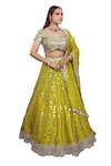 Buy_Lasha_Green Dola Silk Hand Embroidered Mirror V Neck Lehenga Blouse Set _Online_at_Aza_Fashions