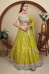 Buy_Lasha_Green Dola Silk Hand Embroidered Mirror V Neck Lehenga Blouse Set _at_Aza_Fashions