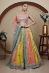 Buy_Lasha_Multi Color Dola Silk Hand Embroidered Panelled Lehenga Blouse Set _at_Aza_Fashions