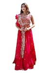 Buy_Lasha_Fuchsia Crepe Hand Embroidered Pearl Thread Blouse Lehenga Set _Online_at_Aza_Fashions