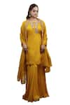 Shop_Lasha_Yellow Flat Chiffon Hand Embroidered Zari Floral Kurta Palazzo Set _Online_at_Aza_Fashions