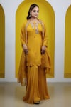 Buy_Lasha_Yellow Flat Chiffon Hand Embroidered Zari Floral Kurta Palazzo Set _at_Aza_Fashions