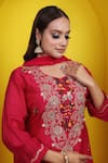 Lasha_Pink Cotton Silk Hand Embroidered Zari Round Floral Kurta Pant Set _at_Aza_Fashions