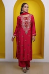 Buy_Lasha_Pink Cotton Silk Hand Embroidered Zari Round Floral Kurta Pant Set _at_Aza_Fashions