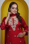 Shop_Lasha_Red Chiffon Hand Embroidered Zari Round Kurta Lehenga Set _Online_at_Aza_Fashions