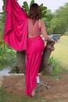 Shop_Lasha_Pink Italian Satin Hand Front Slit Pre-draped Saree With Blouse _at_Aza_Fashions