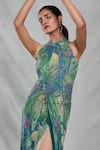 Khwaab by Sanjana Lakhani_Multi Color Cotton Poly Printed Abstract Halter And Embroidered Neck Dress _at_Aza_Fashions