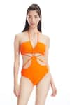 Buy_Kai Resortwear_Orange Carvico Italian Ringlet And Criss Cross Cut Out Monokini  _at_Aza_Fashions