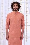 Taroob_Peach Silk Embroidered Floral Art Sequin Chikankari Kurta Set  _Online_at_Aza_Fashions