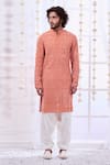 Taroob_Peach Silk Embroidered Floral Art Sequin Chikankari Kurta Set  _Online