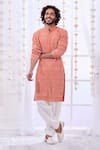 Buy_Taroob_Peach Silk Embroidered Floral Art Sequin Chikankari Kurta Set  _Online