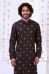 Taroob_Black Silk Printed Mughal Darbar Motifs Kurta Set  _at_Aza_Fashions