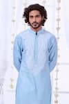 Taroob_Blue Silk Embroidered Paisley Dori Work Kurta Set  _at_Aza_Fashions