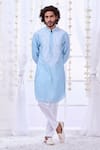 Buy_Taroob_Blue Silk Embroidered Paisley Dori Work Kurta Set  