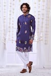 Buy_Taroob_Multi Color Silk Printed Kalamkari Floral Nizam Kurta Set _at_Aza_Fashions