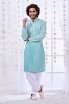 Buy_Taroob_Blue Silk Embroidered Chikankari Ombre Kurta And Pyjama Set  _at_Aza_Fashions