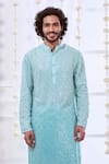 Taroob_Blue Silk Embroidered Chikankari Ombre Kurta And Pyjama Set  _Online_at_Aza_Fashions