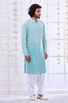 Shop_Taroob_Blue Silk Embroidered Chikankari Ombre Kurta And Pyjama Set  _Online_at_Aza_Fashions