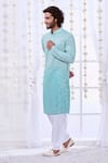 Taroob_Blue Silk Embroidered Chikankari Ombre Kurta And Pyjama Set  _at_Aza_Fashions