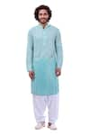 Buy_Taroob_Blue Silk Embroidered Chikankari Ombre Kurta And Pyjama Set  