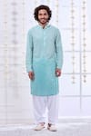 Shop_Taroob_Blue Silk Embroidered Chikankari Ombre Kurta And Pyjama Set  