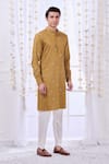 Buy_Taroob_Green Silk Printed Mughal Darbar Motifs Kurta Set _Online_at_Aza_Fashions
